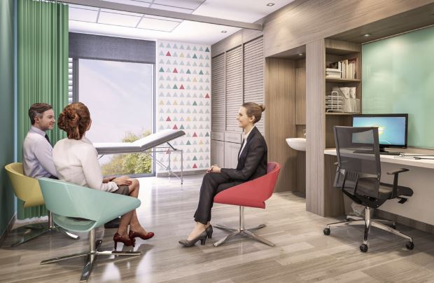 CGI concept visual for a typical clinic room. Runcorn Shopping City. ADP Architecture.