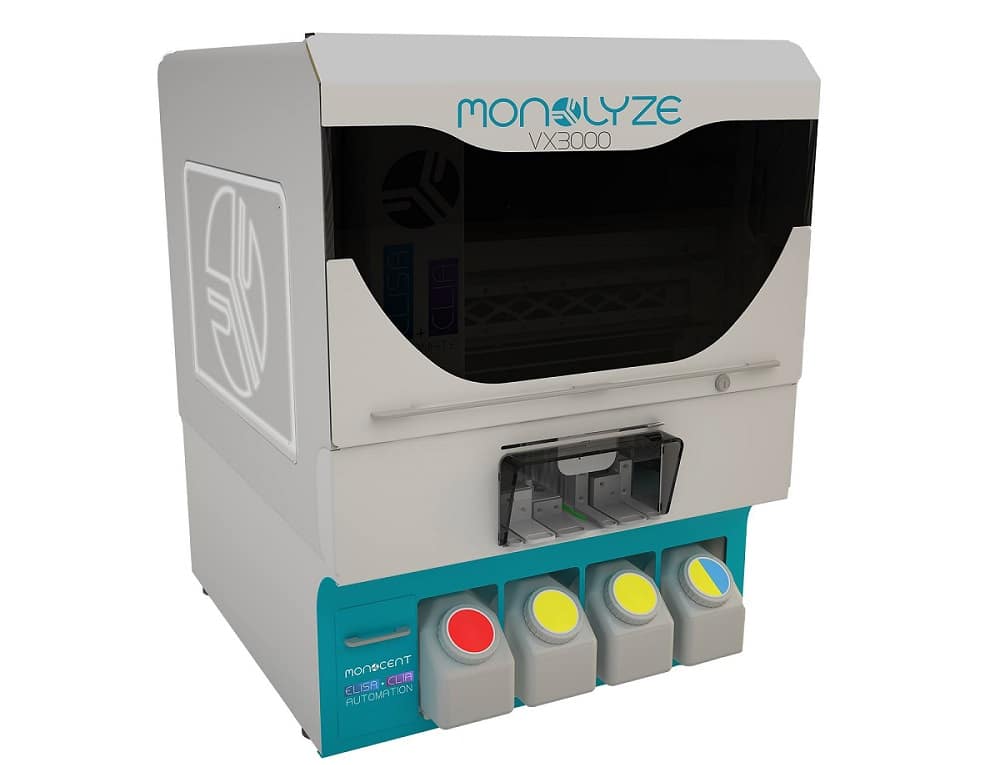 . The MONOLYZE laboratory instrument is designed and validated to automate IVD tests. (Credit: Monocent)