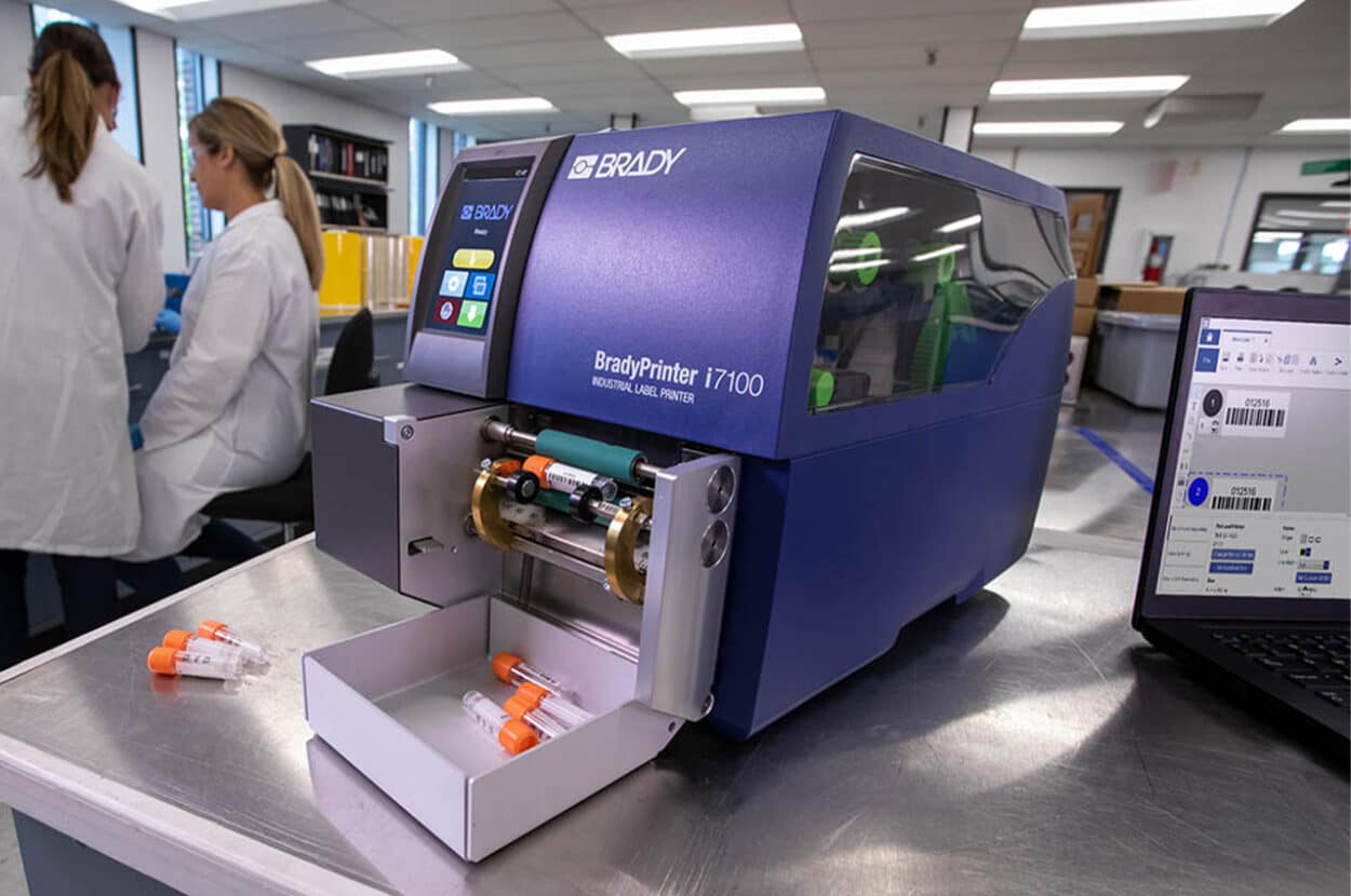 Automated printing & application of labels. (Credit: Brady Laboratory Labels)