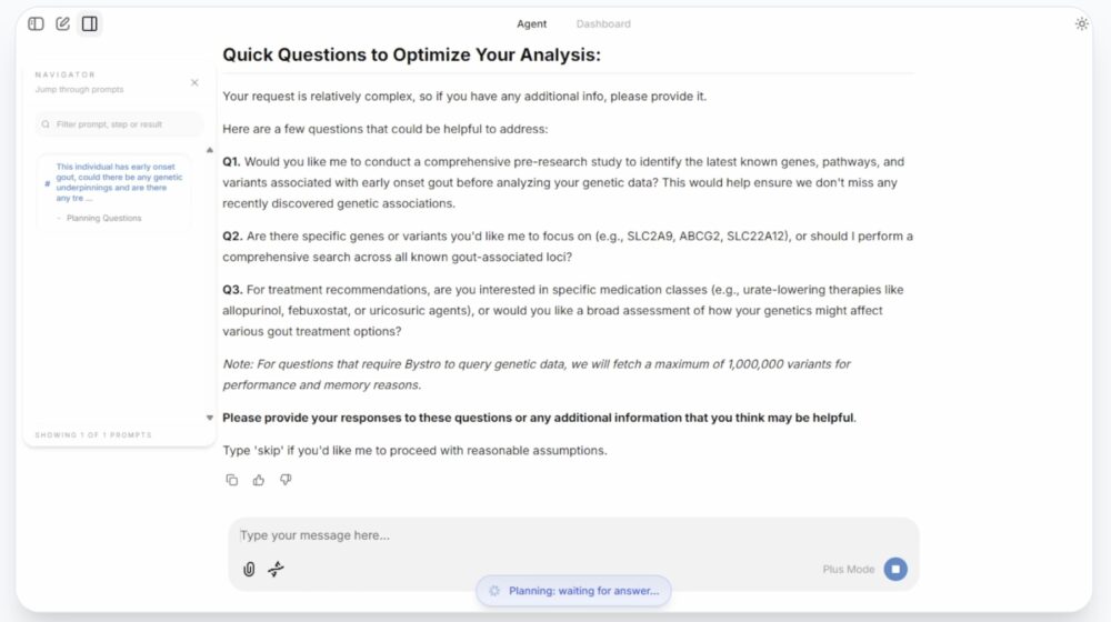 The AI tool will ask questions to better understand what the user is seeking. Courtesy of Bystro