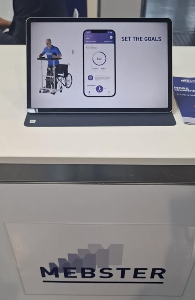 Video shows phone app for data collection; Mebster stand at RehaCare 2025. Image: MedicalExpo e-Magazine.